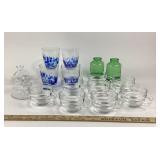 Glass Cups, BlueArt Glass Tumblers, Green Jars, Ca