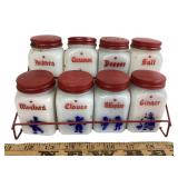 Hazel Atlas Dutch Children Milk Glass Spice Jars