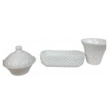 Milk Glass: Hobnail Planter, Oval Bowl & Kemple La