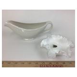 Homer Laughlin Gravy Boat & Fenton Milk Glass Ruff