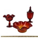 Ruby Glass Compote, Apothecary Jar, Amberina Bowl