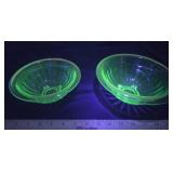 Uranium Glass Bowls with Ribbed Design
