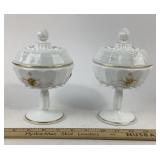 Westmoreland ï¿½Grape Milk Glass Compotes With Lids