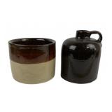 Stoneware Crock And Brown Jug