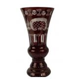 Bohemian Ruby Red Etched Glass Vase