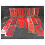 Red Plastic Stencil Numbers On Clear Sheets