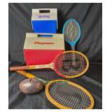 Wooden Tennis Rackets, Igloo Coolers, Battery Oper