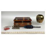 Wooden Jewelry Box, Brass Vase, Lodge Cake Server