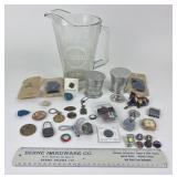 Nipsco Glass Pitcher, Advertising, Pins, Clock