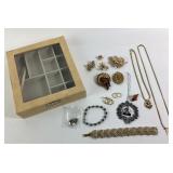 Gold-Tone Jewelry With Brooches, Necklaces, Earrin