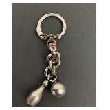 Bowling Keychain Silver Metal Bowling Pin Bowling