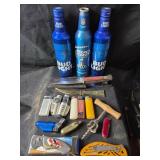 Knives, Bud Light Bottles, Lighters, Tools