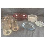 Glass Serving Bowls, Vases, Red, Blue, Clear