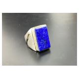 Unmarked silver & lapis lazuli menï¿½s ring, size