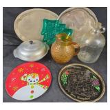 Duraglas Jug, Amber Glass Pitcher, Holiday Plates