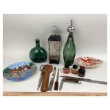 Cowhide Letter Opener Set, Green Glass Decanter, P