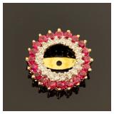 Single14k Stamped Red stone and diamond earring