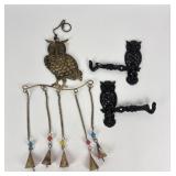 Owl Wind Chime & 2 5ï¿½ Cast Iron Owl Swivel Swing
