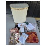 Wicker Hamper With Linens, Towels, Shower Curtains