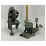 Bronze Frog Sculptures Reading And Relaxing