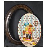 26" Oval Wood Frame With Embroidered Home Scene