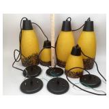 Yellow Glass Cone Pendant Lights: Mid Century