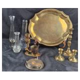 Brass Tray, Baldwin Brass Candle Holders, Glass Va