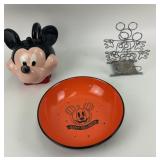 Disney Mickey Mouse Ceramic Items And Wire Figure