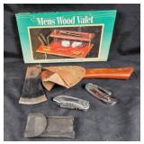 Mens Wood Valet, Folding Knives, Axe