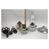 Brass Oil Lamps & Cast Iron Swing Sconce