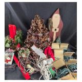 Christmas Decor With Pinecone Tree, Santa, Lights