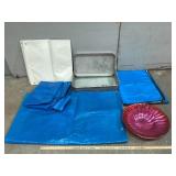 Gradient Glass Bird Bath, Industrial Aluminum Pans