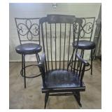 Wood Rocking Chair & Swivel Hi Top Kitchen Stools