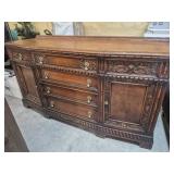 Oak Sideboard With Intricate Carvings & Goldtone