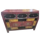 Hand-Painted Folk Art Sideboard With Embossed