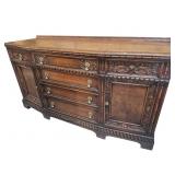 Oak Sideboard With Intricate Carvings & Goldtone