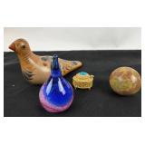 Glass Paperweight, Stone Sphere, Ceramic Bird, Gol