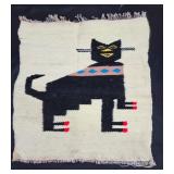 Handwoven Wool Textile With Cat Design