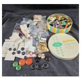 Variety of Buttons in Heart Candy Tin