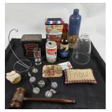 Schmidt Beer Can, Barringer Mustard Tin, Wood Gave