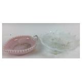 Fenton Pink Ruffled Glass Dish, Clear Floral Glass