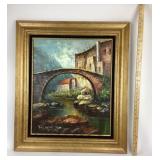 Van Gake Oil Painting of Bridge and River Scene