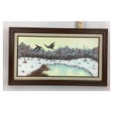 Framed Winter Landscape With Ducks Artwork