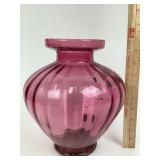 Pink Ribbed Glass Vase