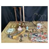 Steve Madden Purse, GE Thermometer, Carved Stone C