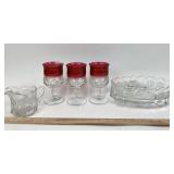 Coin Dot: Glass Goblets, Oval Dish, Creamer
