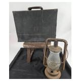 Dietz Lantern, Wooden Stool, Velvet-Lined Case