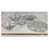 Pressed, Etched Clear Glass Serving Dishware