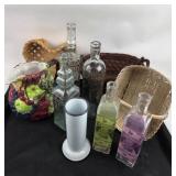 Decorative Glass Bottles, Ceramic Pitcher, Baskets
