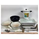 Enamelware Pots, Nordic Ware Bundt Pan, Silver Pla